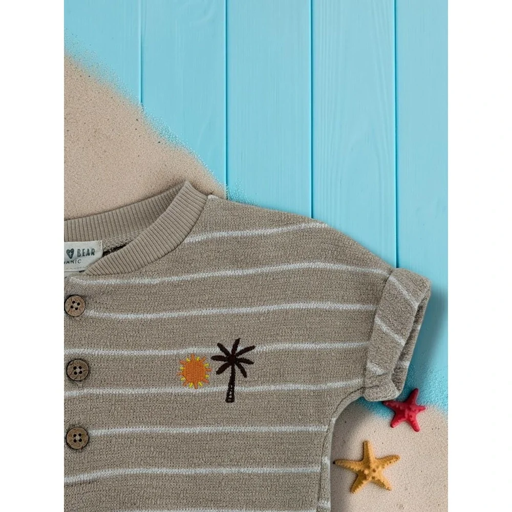 Rabbit Bear Organic Sunny Days Striped Terry Henley & Shorts Set 6-9M